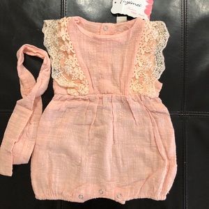 peach pink lace romper with matching headband